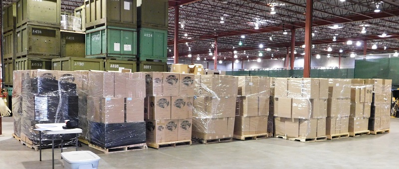Pallets containing boxes of contraband tobacco seized by the RCMP Federal Policing program on February 28, 2024